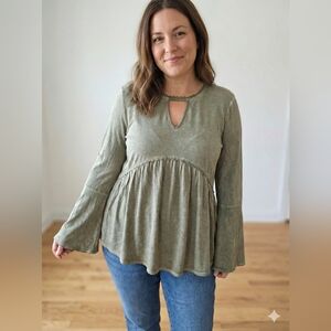 Knox Rose Boho Peplum Blouse Top Green